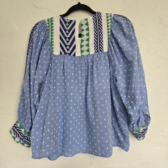 Anthro Verb by Pallavi Embroidered Swiss Dot Boho Blue Top - Picture 10 of 13